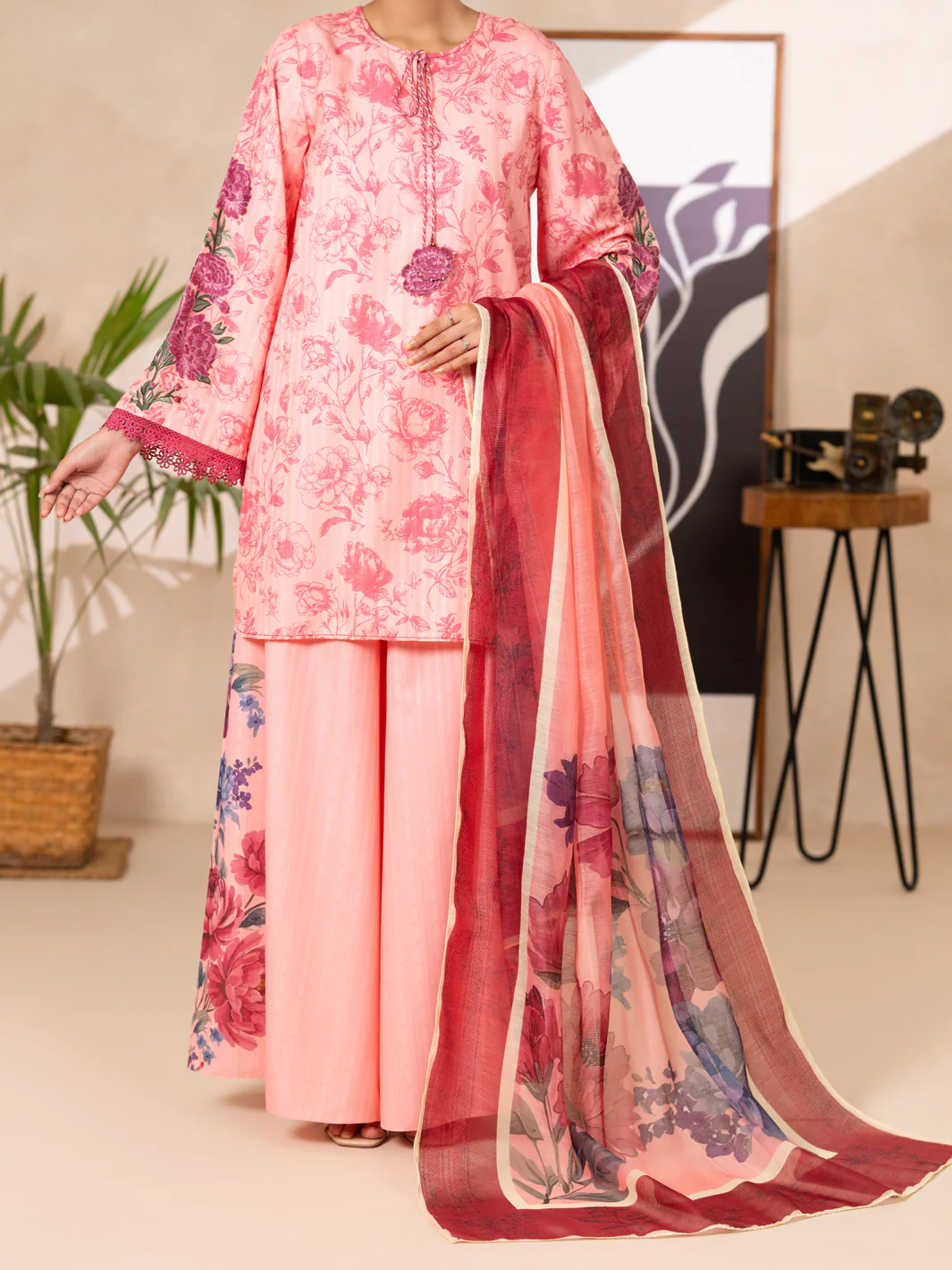 Pink Swiss Jacquard 3Pc Stitched - ALP-3PS-2633