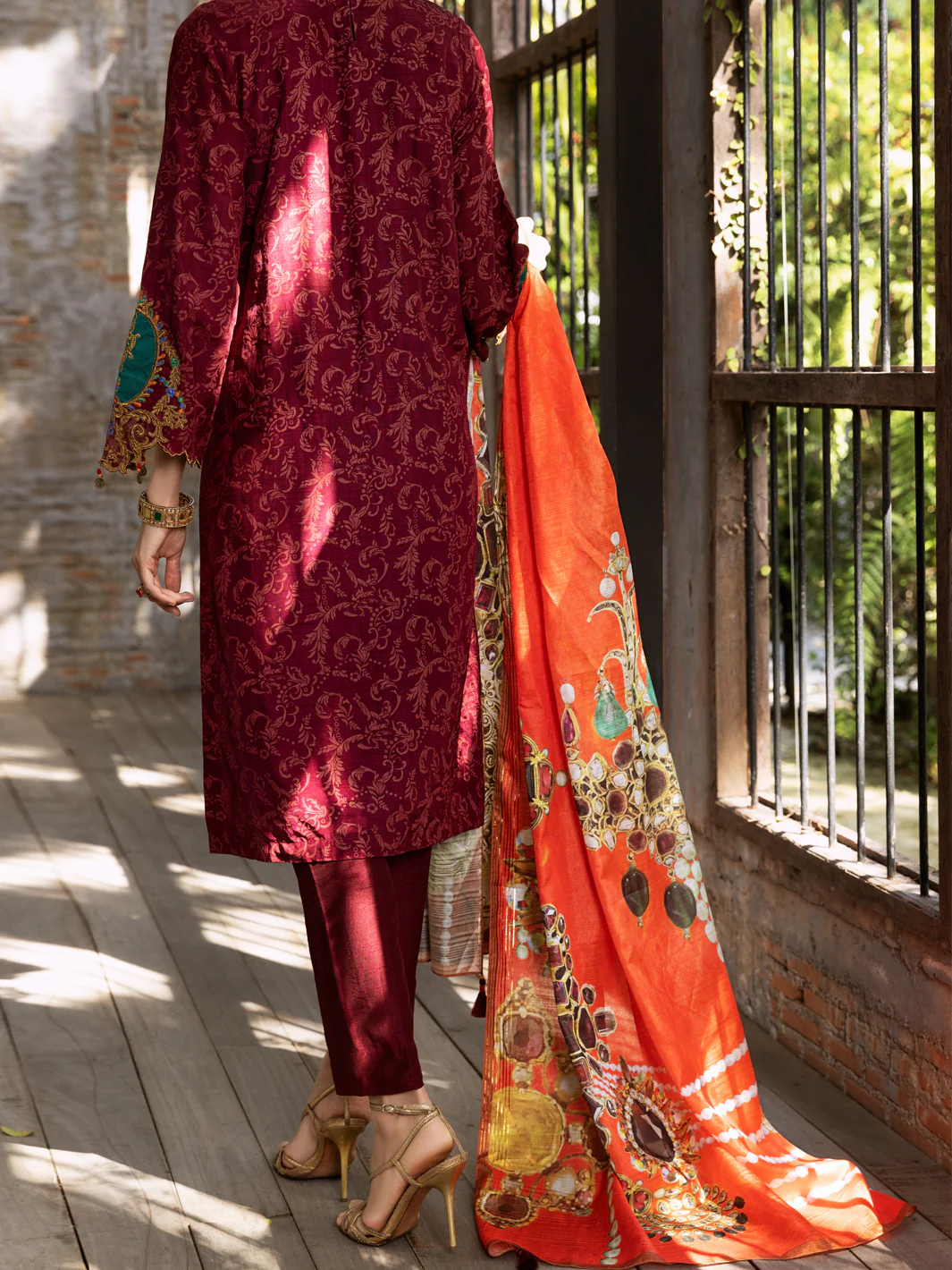 Maroon Raw Silk 3 Piece Stitched - ALP-3PS-429 - Image 2