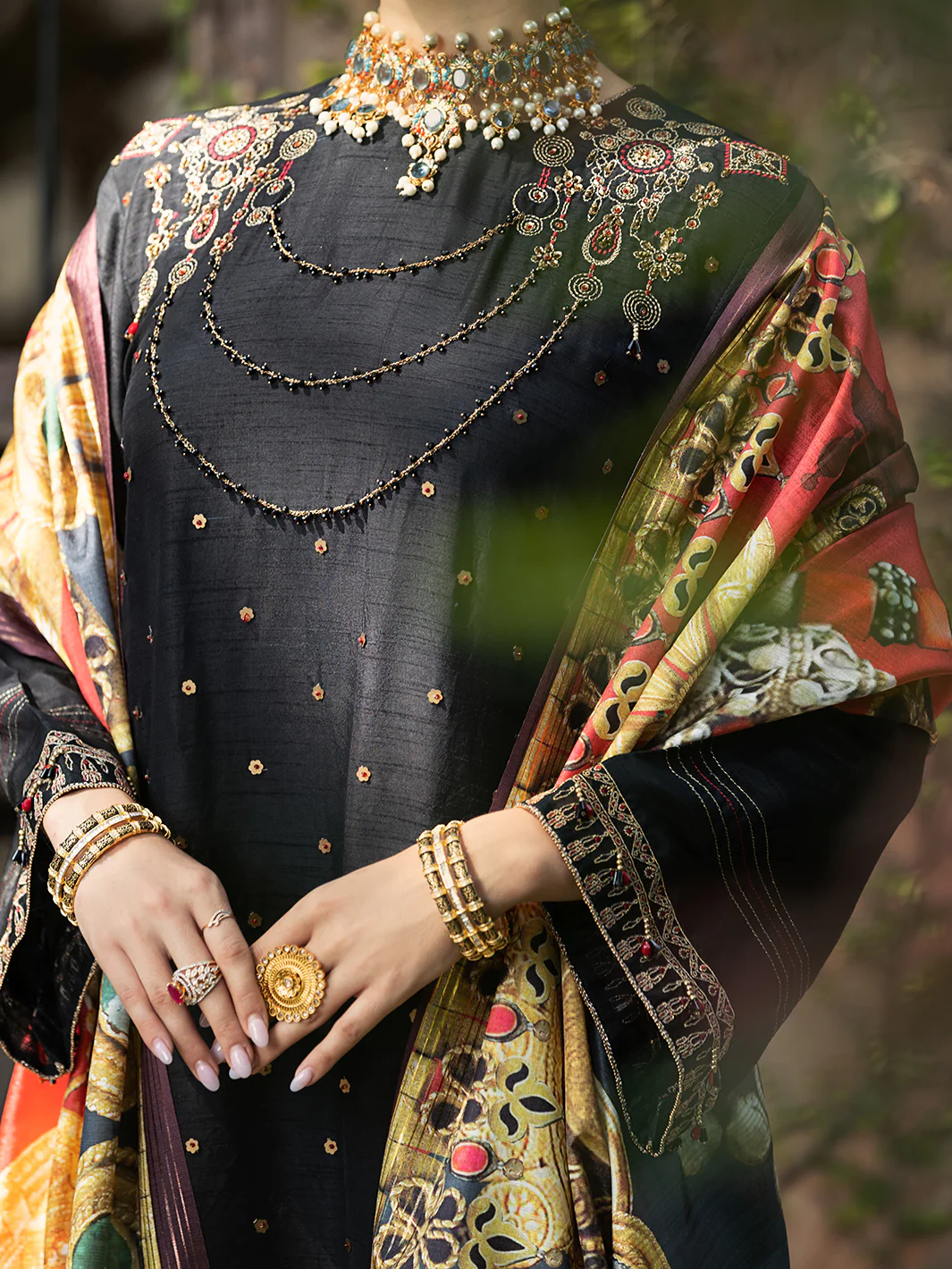 Black Raw Silk 3 Piece Stitched - ALP-3PS-430 - Image 3