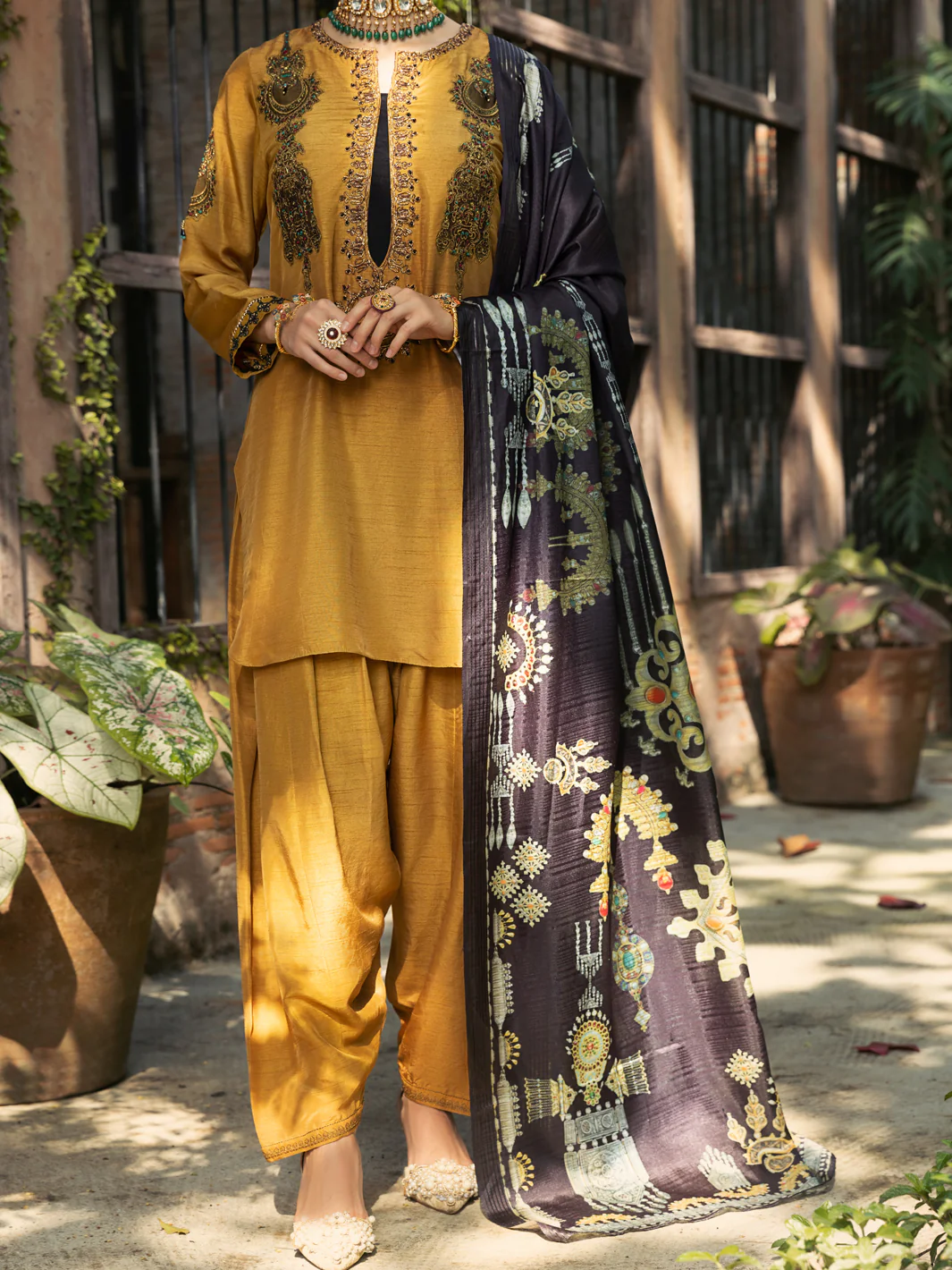 Mustard Silk 3 Piece Stitched - ALP-3PS-431