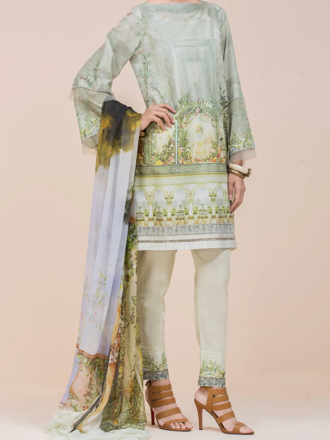 Pistachio Green Lawn 3 Piece Stitched - ALP-3PS-790