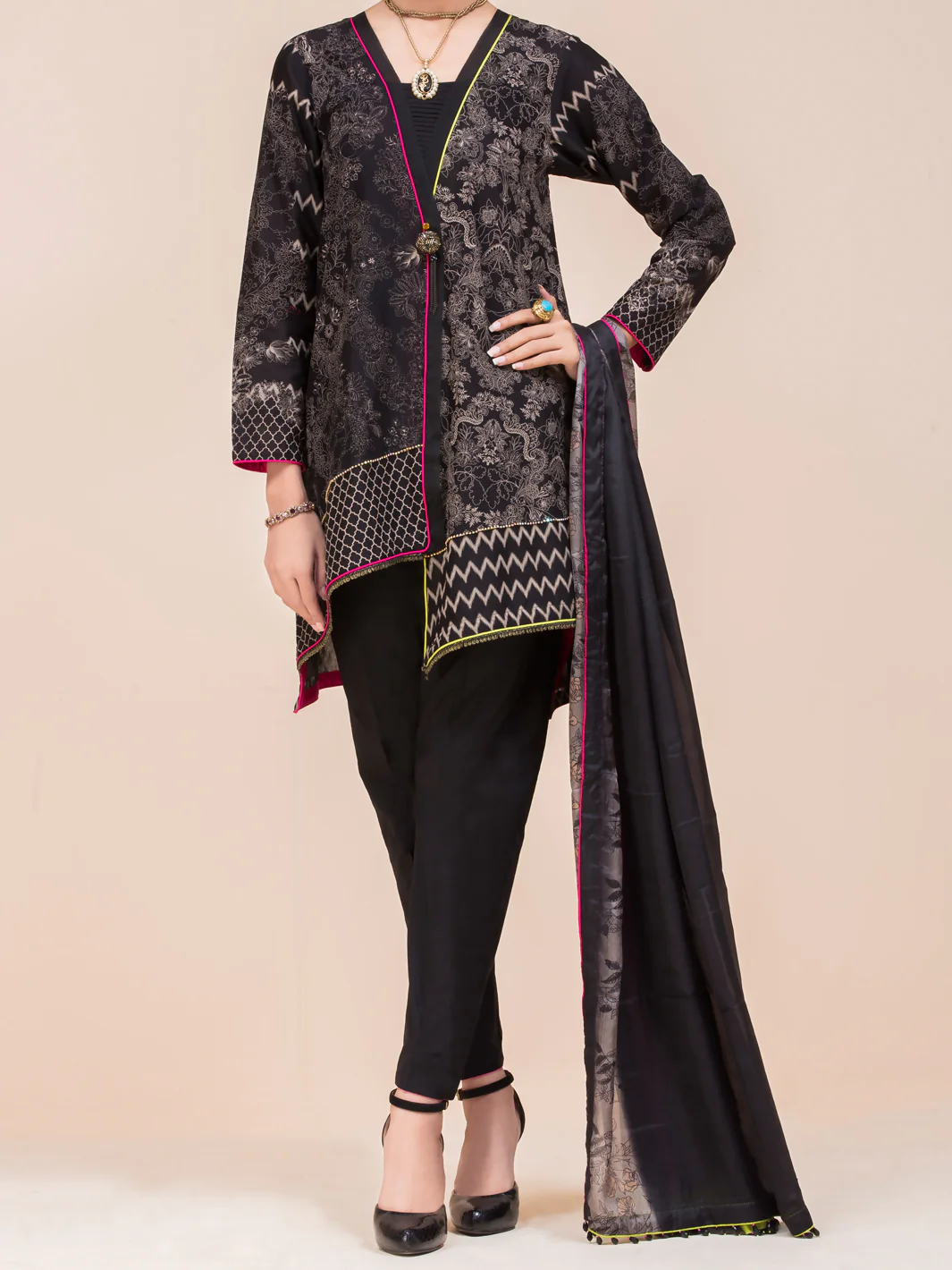 Black Lawn 3 Piece Stitched - ALP-3PS-794
