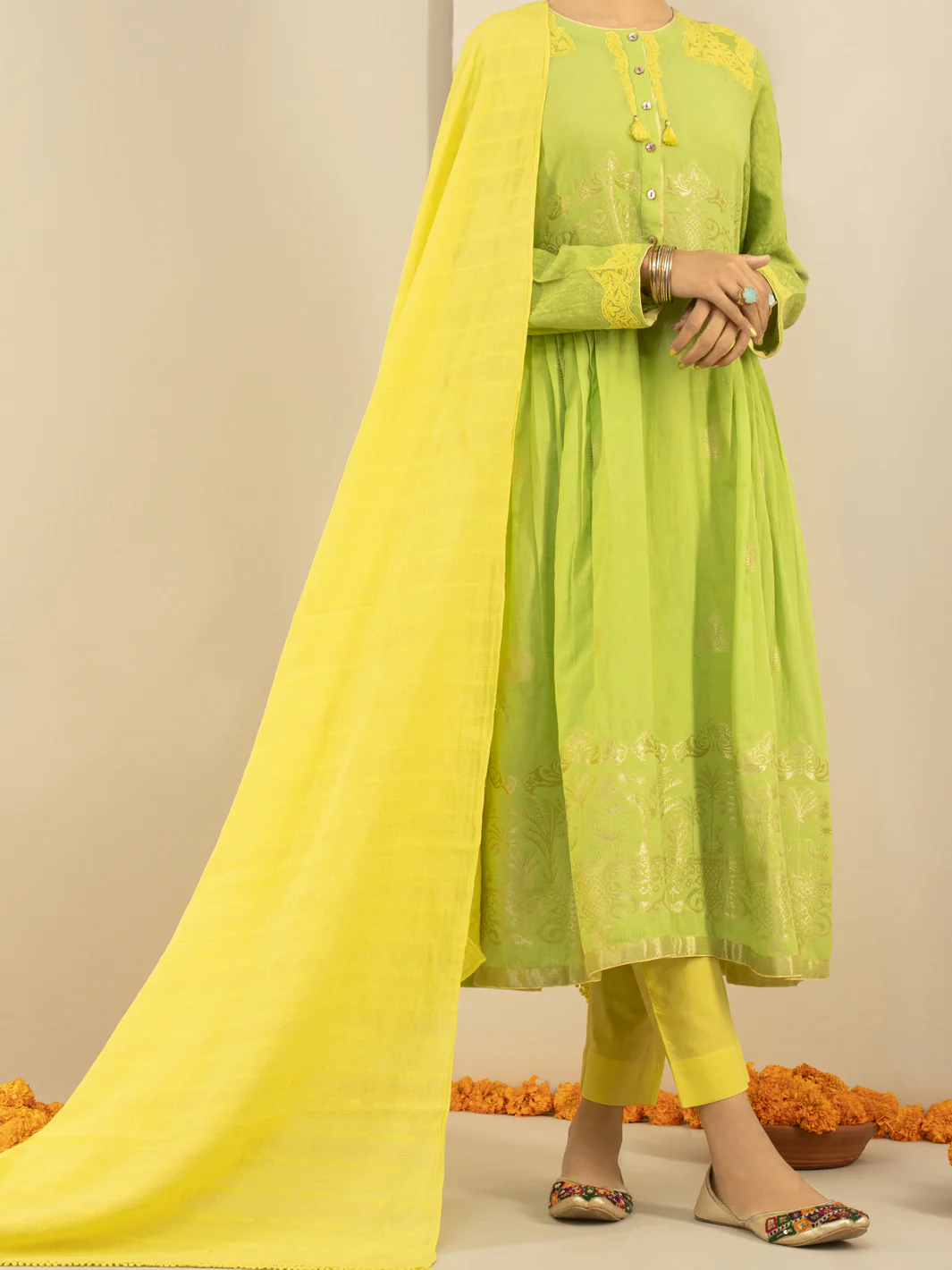 Green Jacquard 3 Piece Stitched - ALP-3PS-846