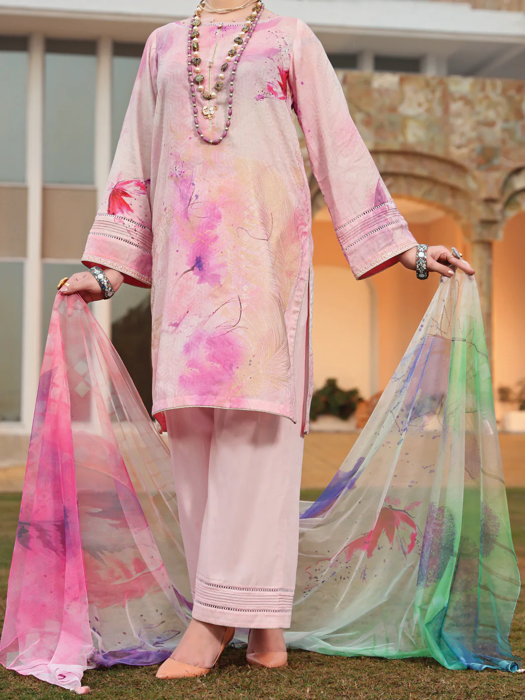 Pink Jacquard 3 Piece Unstitched - ALP-3PS-943