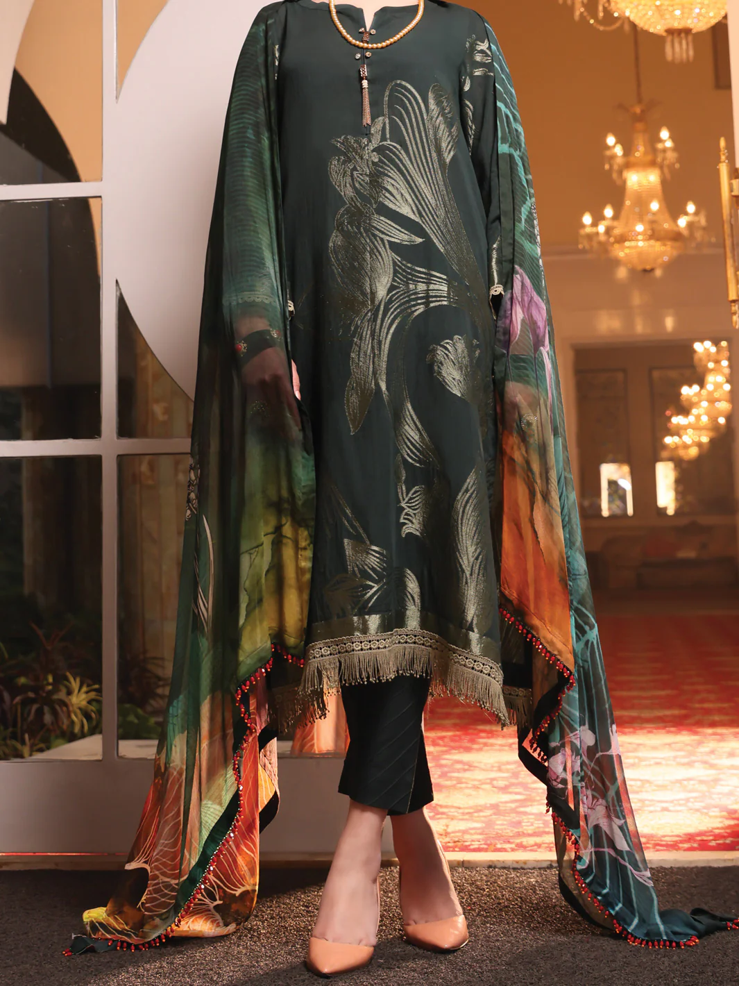 Dark Green Jacquard 3 Piece Unstitched - ALP-3PS-945