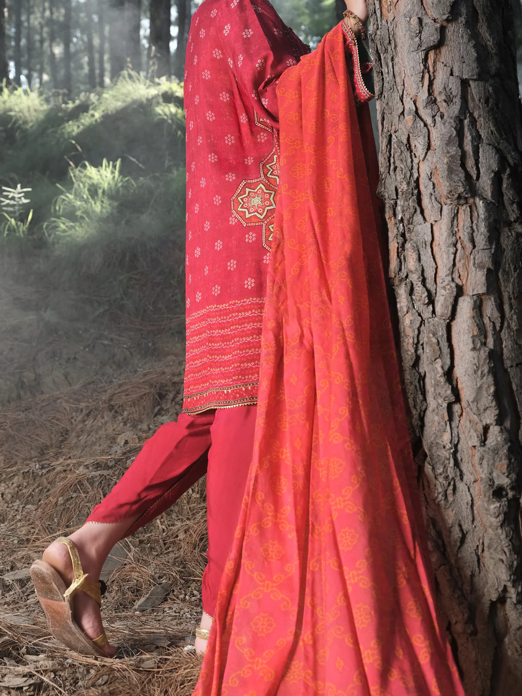 Red Raw Silk 3 Piece Stitched - ALP-3PS-993 - Image 3