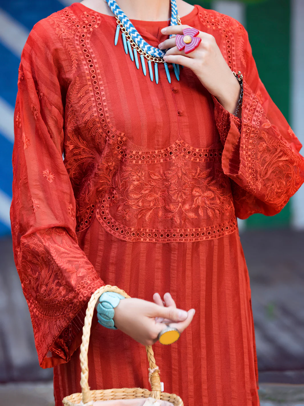 Rust Khaddi Net Tunic - ALP-LK-1351 - Image 4