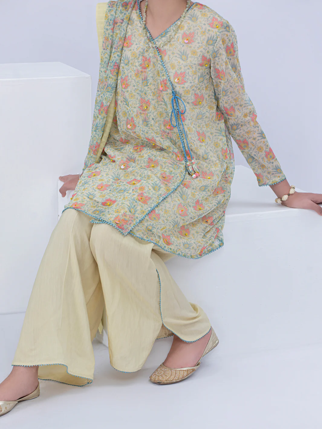 Cream Net 3 Piece Stitched - ALT-3PS-LS-1050 - Image 3