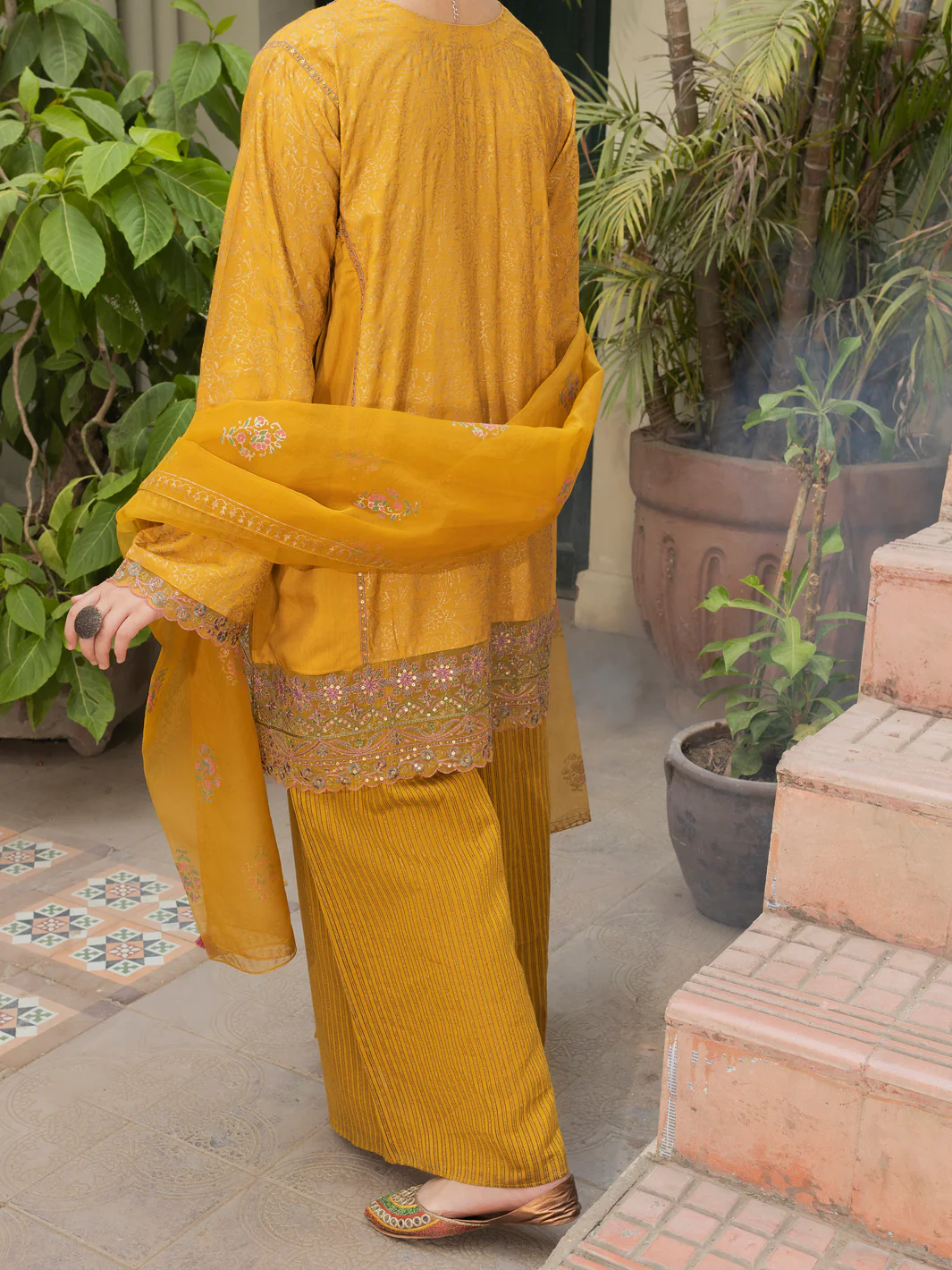 Mustard Viscose Gold 3 Piece Stitched - ALT-3PS-LS-1134 - Image 3