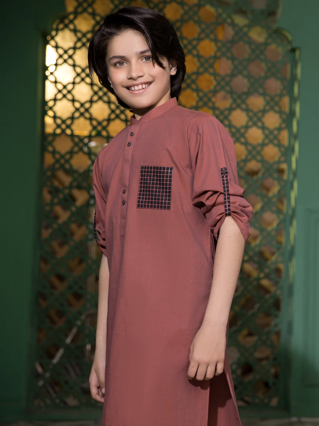 Rust Cotton Boy Kurta - ALT-K-005A - Image 3