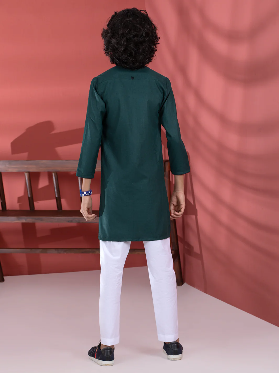 Dark Green Blended Boy Kurta - ALT-K-013B - Image 3