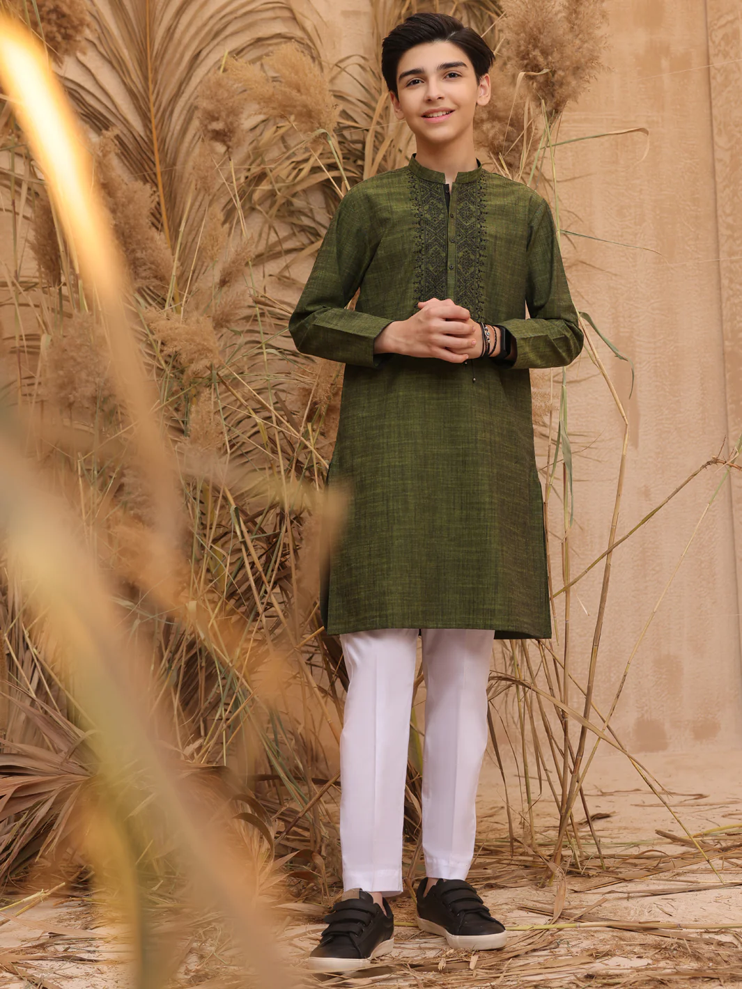 Olive Green Blended Boy Kurta - ALT-K-014