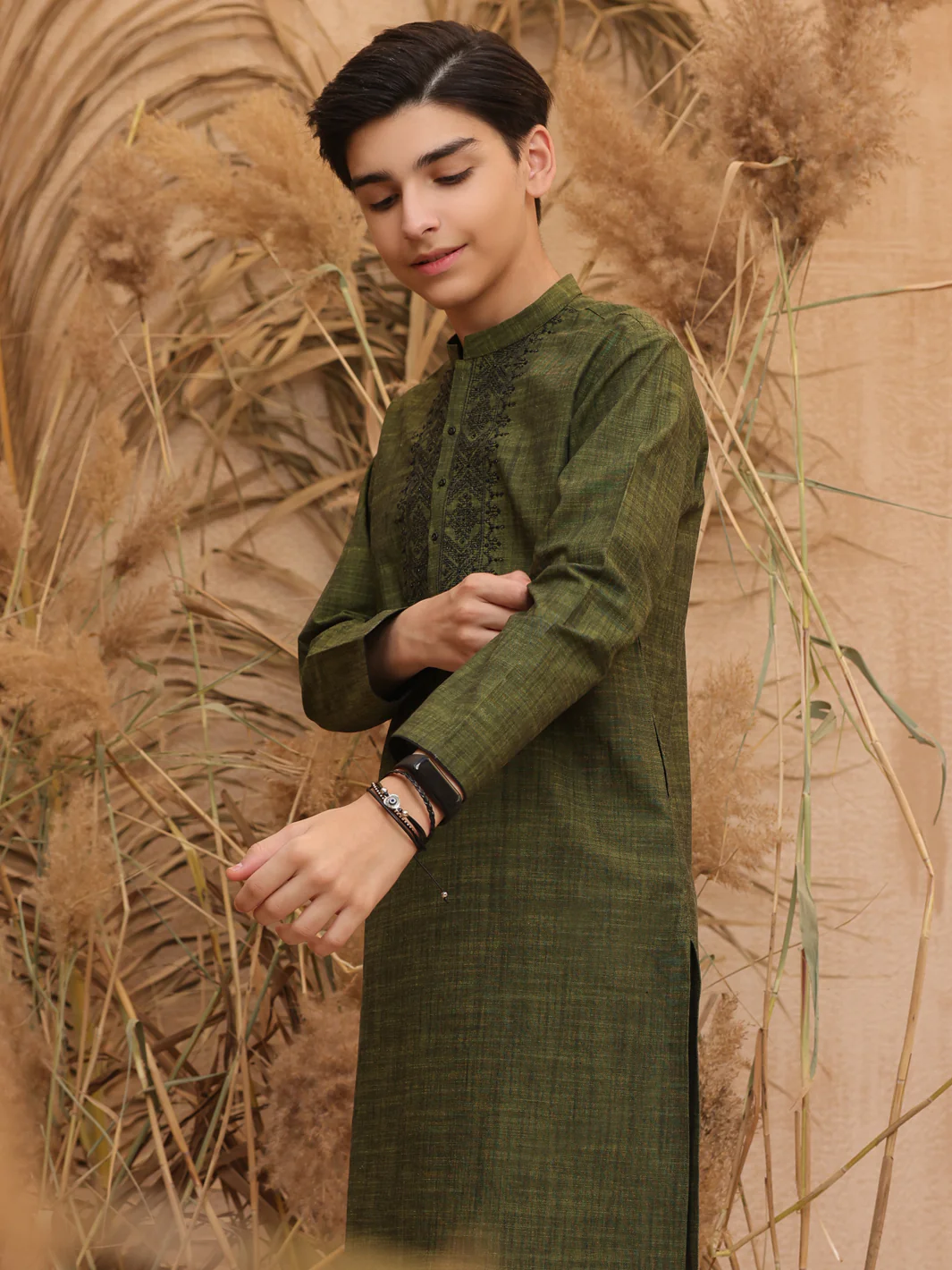 Olive Green Blended Boy Kurta - ALT-K-014 - Image 2