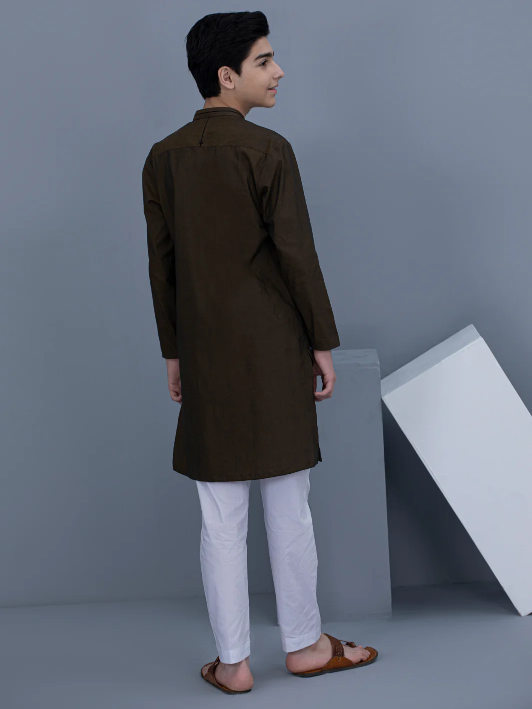 Olive Green Cotton Kurta - ALT-K-021B - Image 3