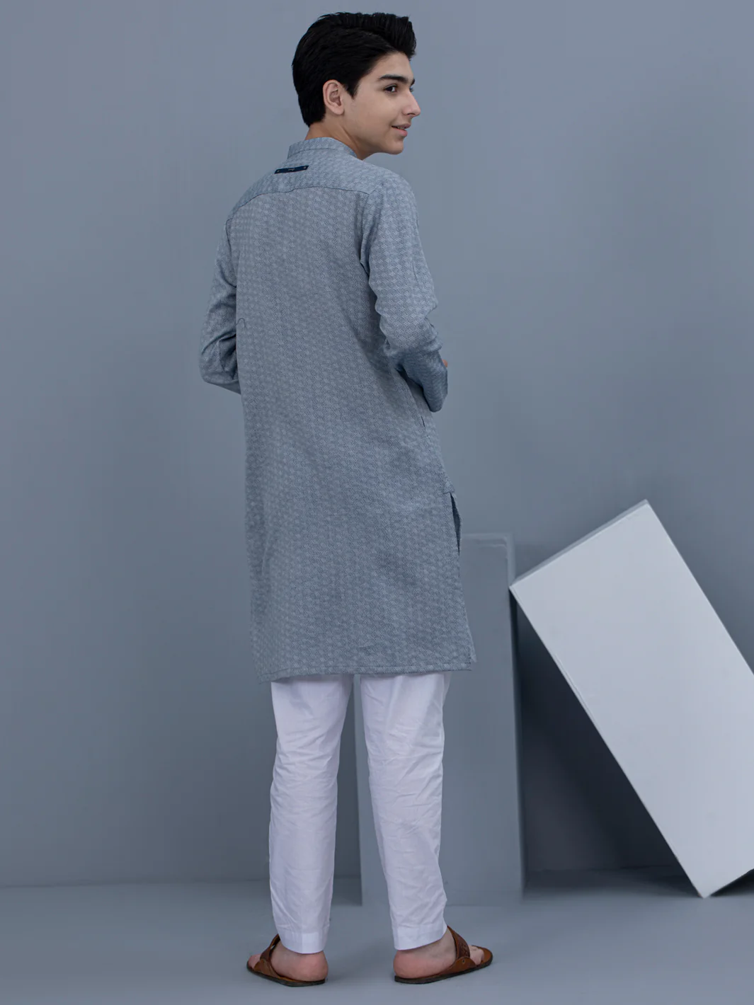 Light Blue Cotton Kurta - ALT-K-030 - Image 3