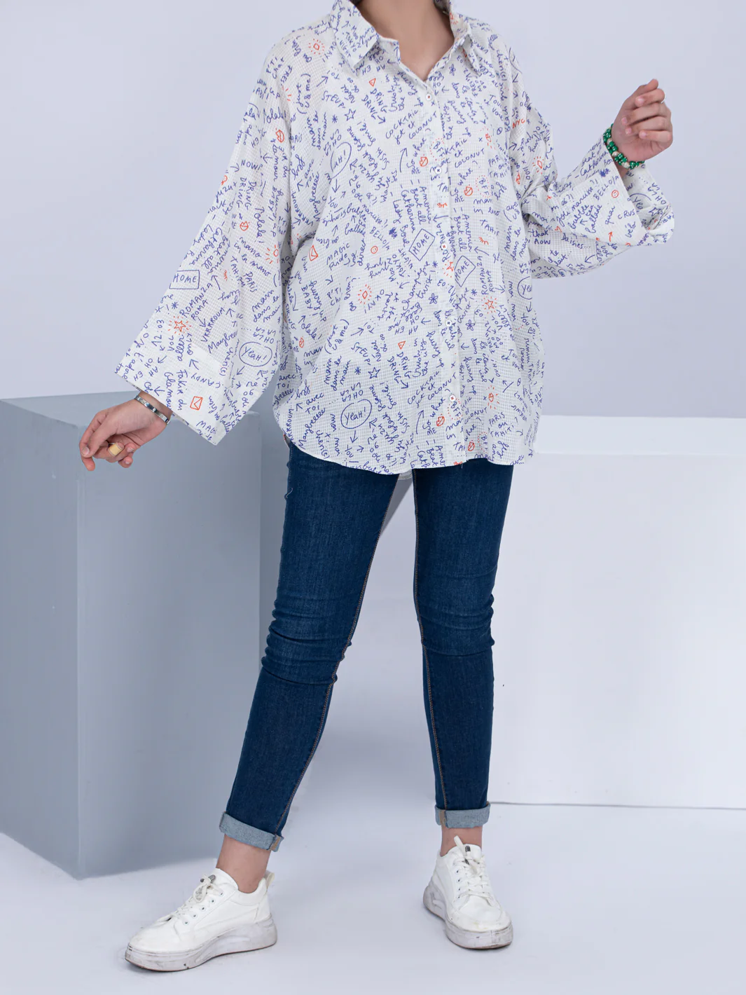 White Cotton Dobby Kurti - ALT-LK-1044