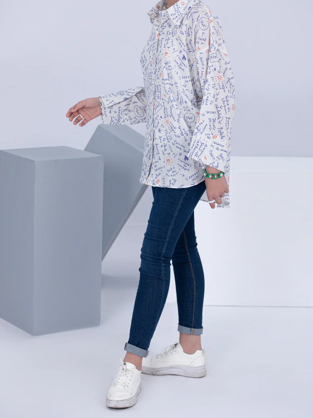 White Cotton Dobby Kurti - ALT-LK-1044 - Image 2