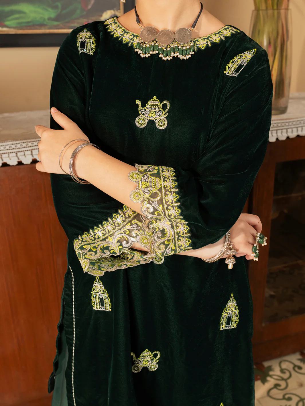 Green Velvet 2 Piece Stitched - ALT-LS-LKS-1142 - Image 3