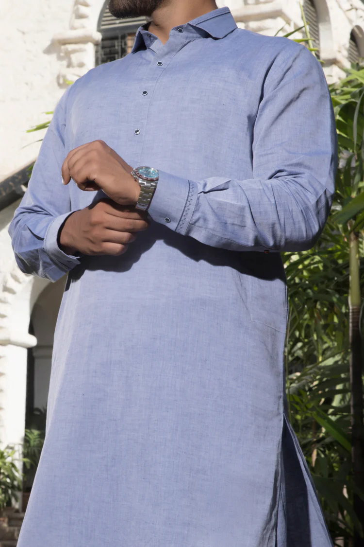 Blue Cotton Kameez Shalwar - ALWA-KS-076 - Image 2