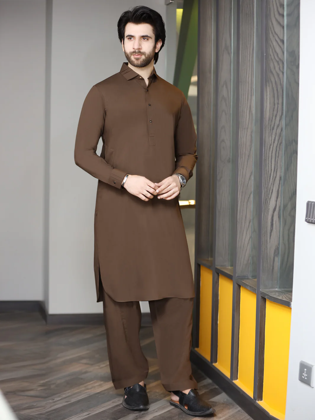 Brown Blended Kameez Shalwar - ALWA-KS-183