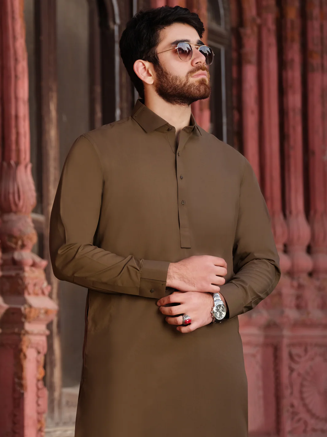 Brown Blended Kameez Shalwar - ALWA-KS-195 - Image 2