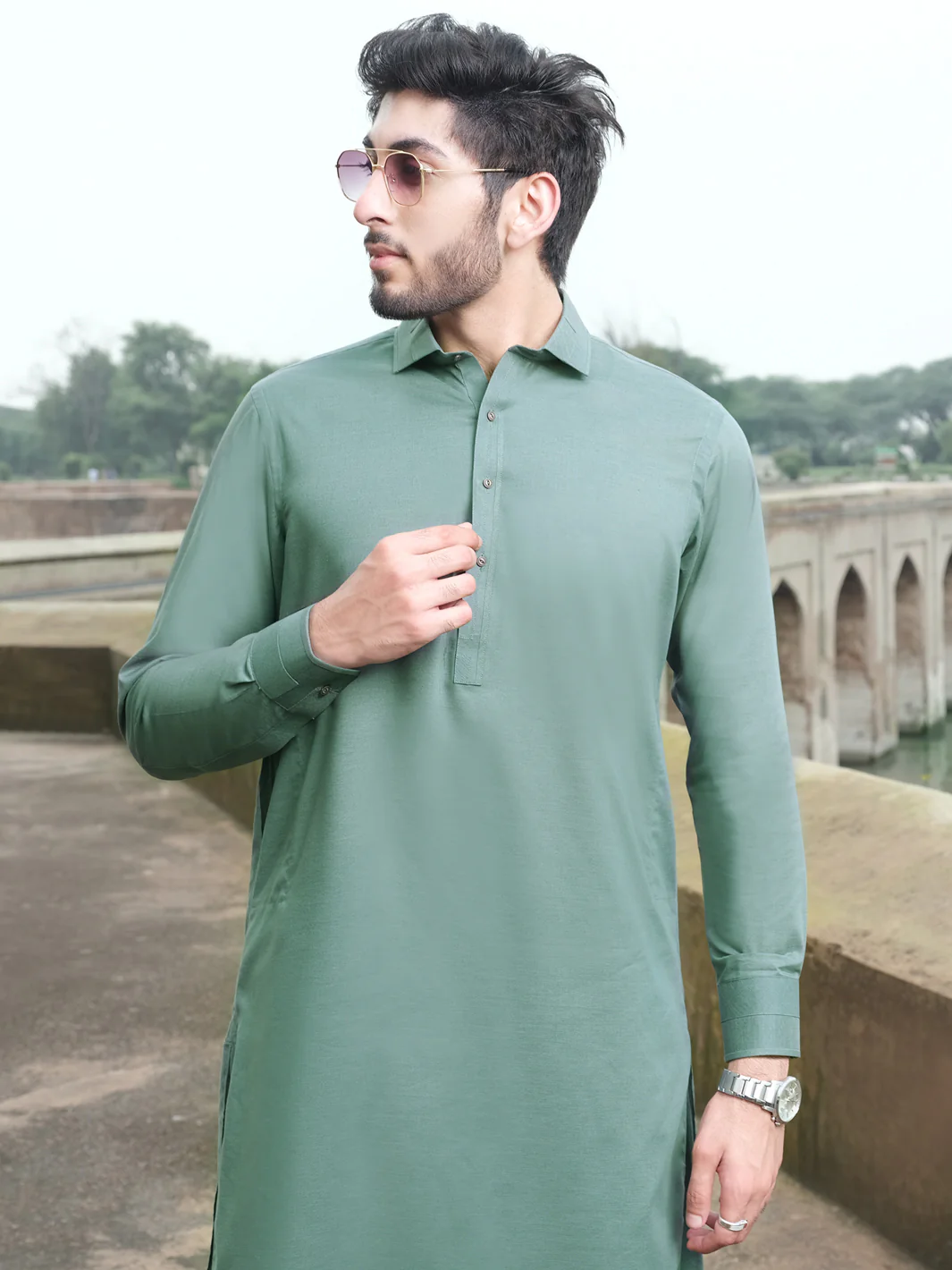 Green Blended Kameez Shalwar - ALWA-KS-212 - Image 3