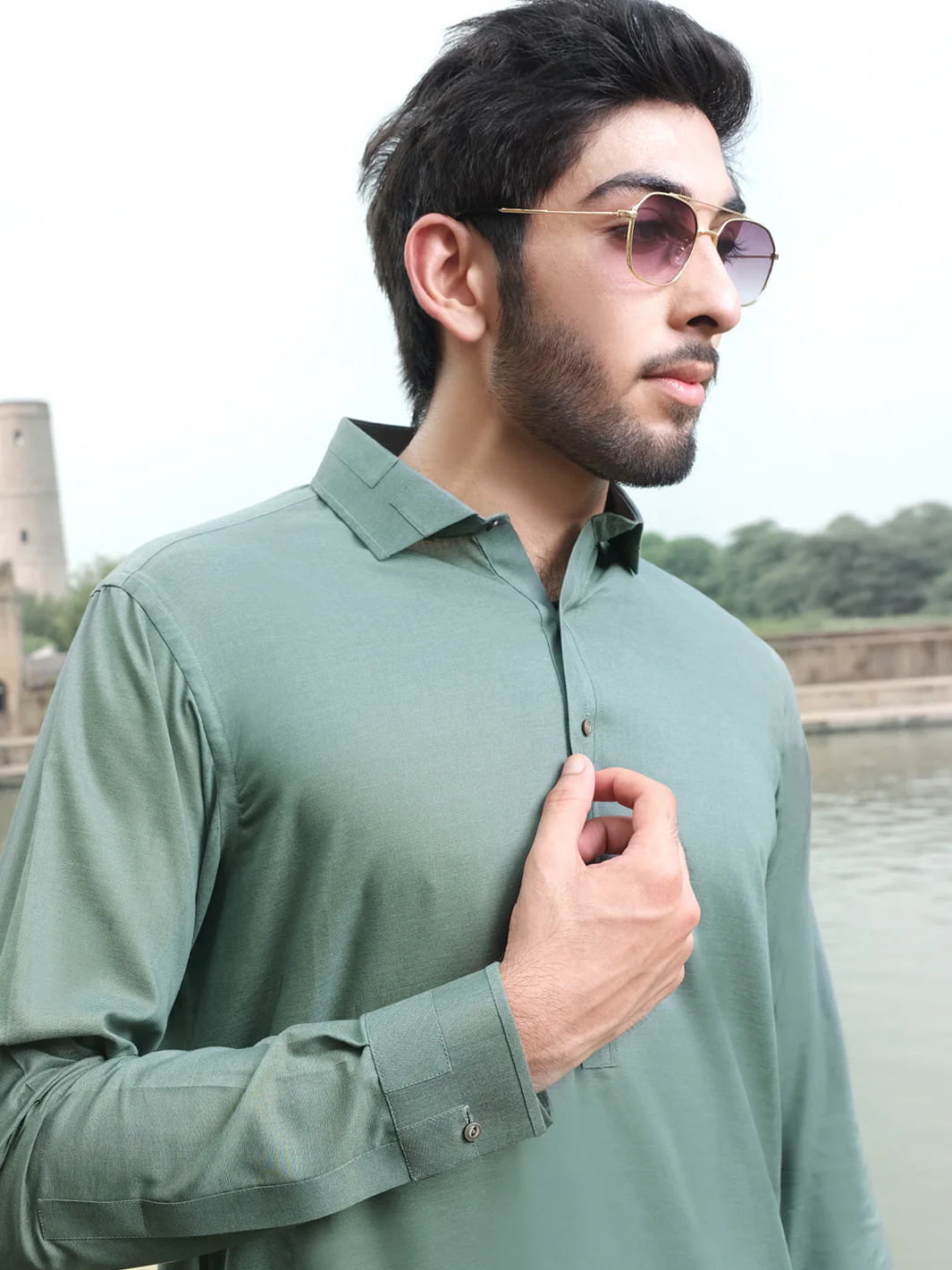 Green Blended Kameez Shalwar - ALWA-KS-212 - Image 4