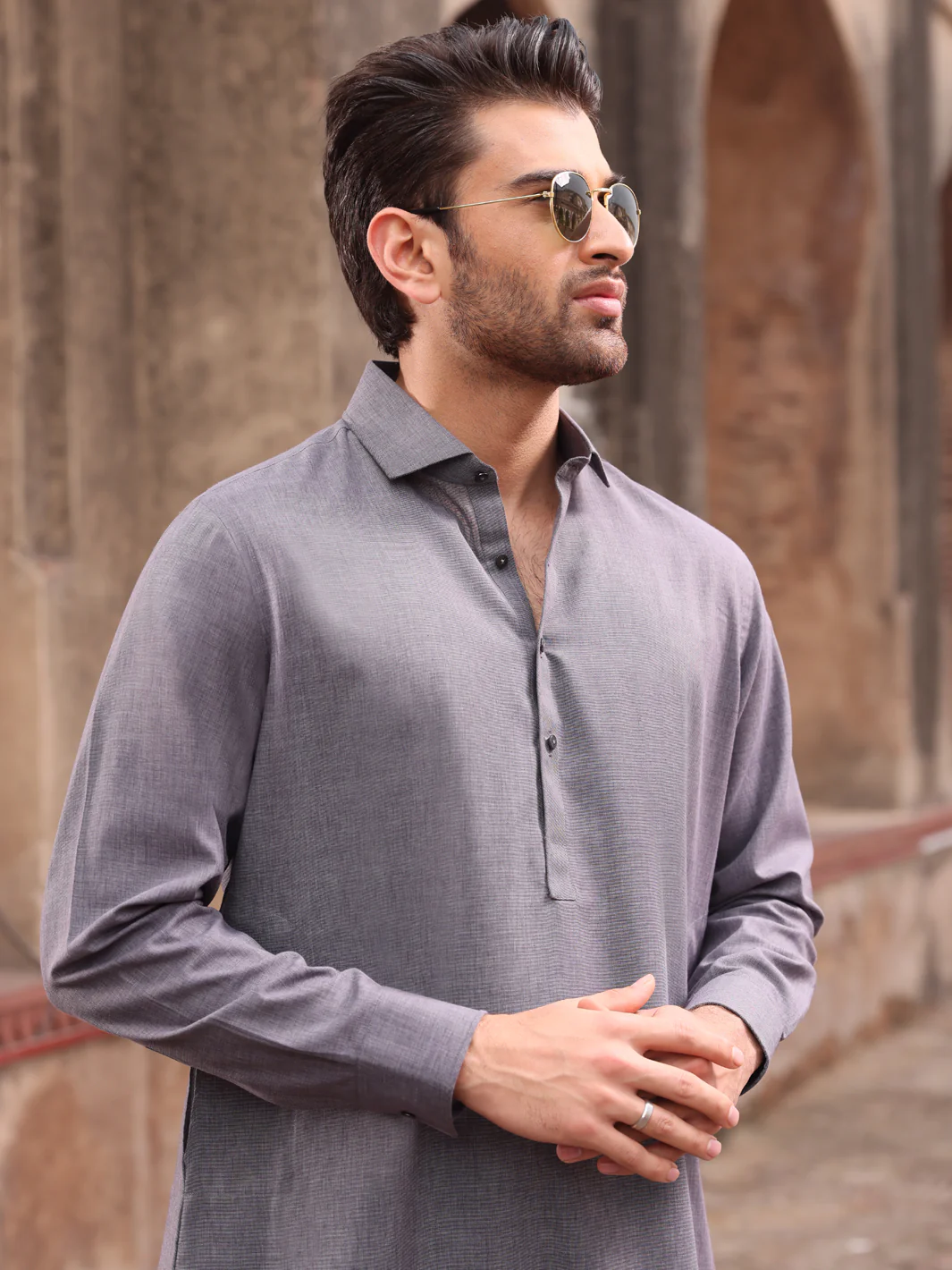Grey Blended Kameez Shalwar - ALWA-KS-213 - Image 2