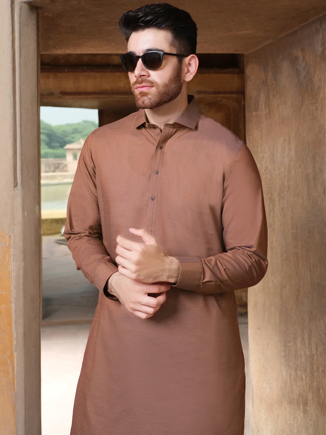 Brown Blended Kameez Shalwar - ALWA-KS-215 - Image 3