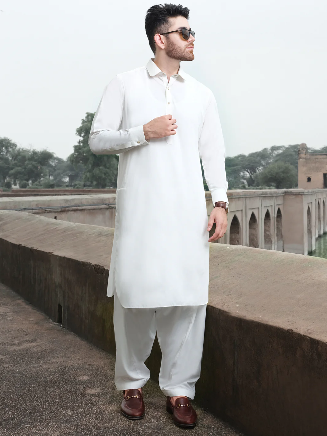 White Blended Kameez Shalwar - ALWA-KS-226 - Image 2