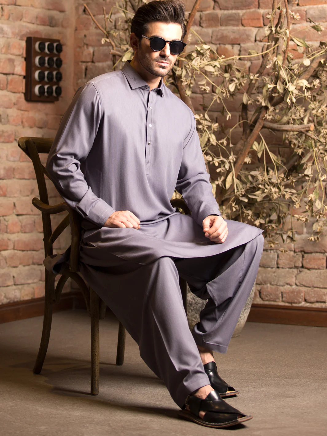 Light Grey Blended Kameez Shalwar - ALWA-KS-241 - Image 3
