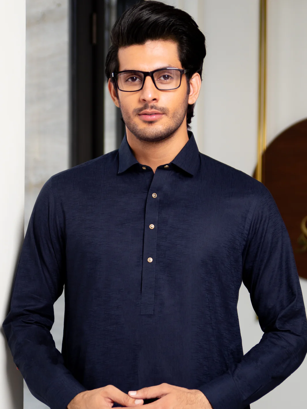 Navy Blue Blended Kameez Shalwar - ALWA-KS-270 - Image 3