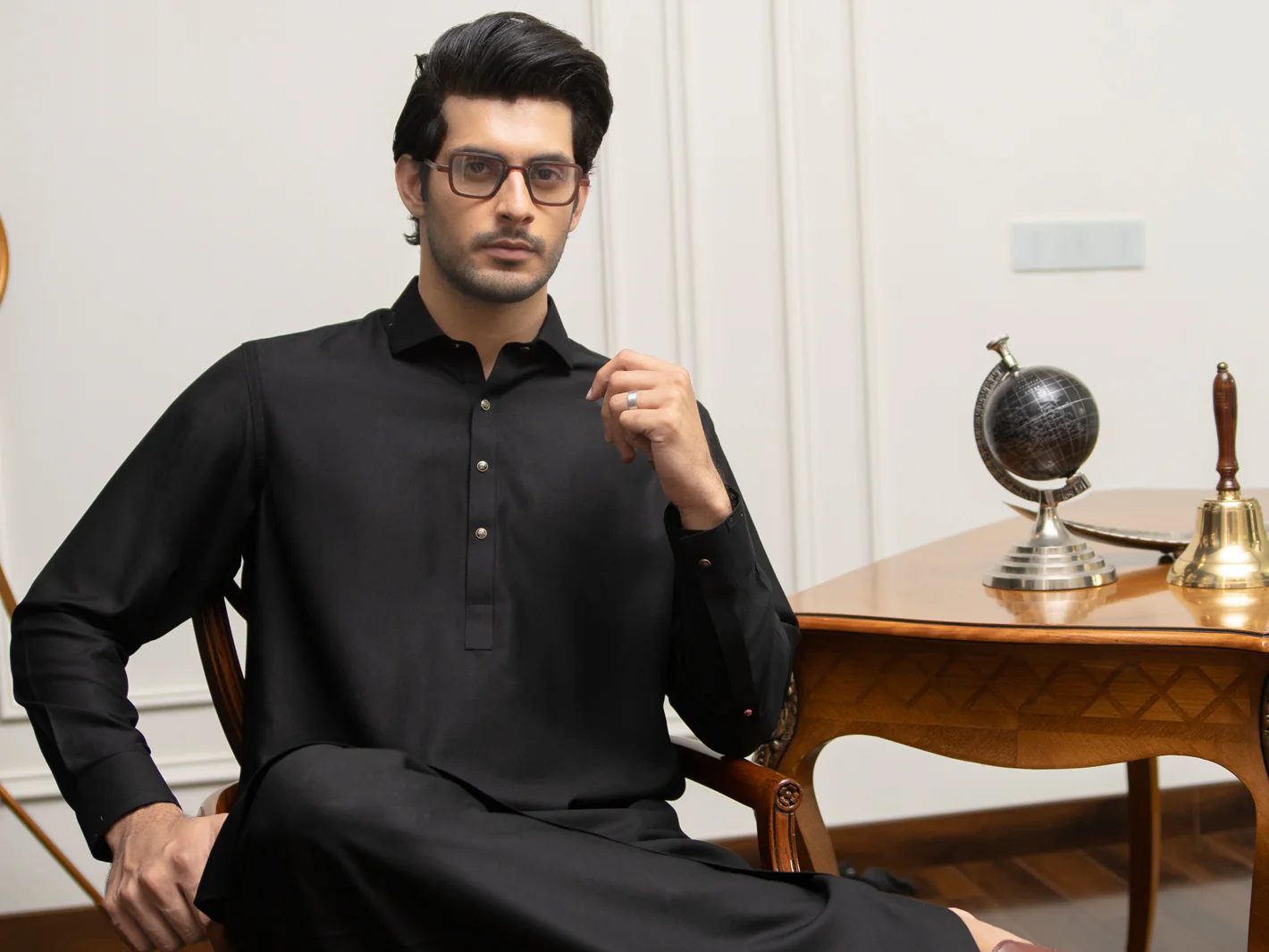 Black Blended Kameez Shalwar - ALWA-KS-275 - Image 3