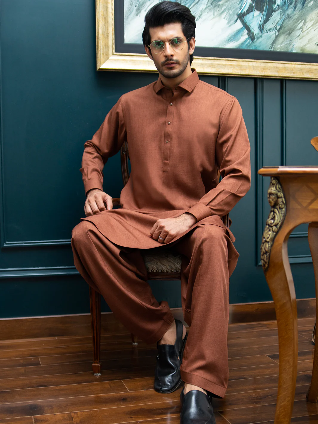 Rust Blended Kameez Shalwar - ALWA-KS-294 - Image 2
