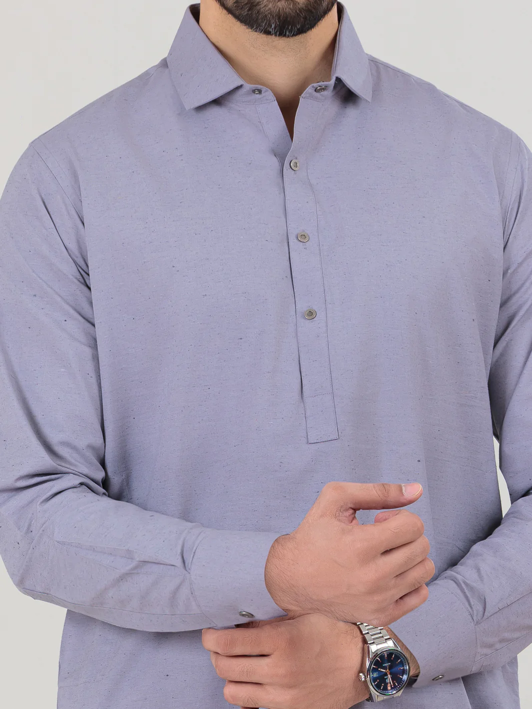 Light Grey Blended Kameez Shalwar - ALWA-KS-305 - Image 3