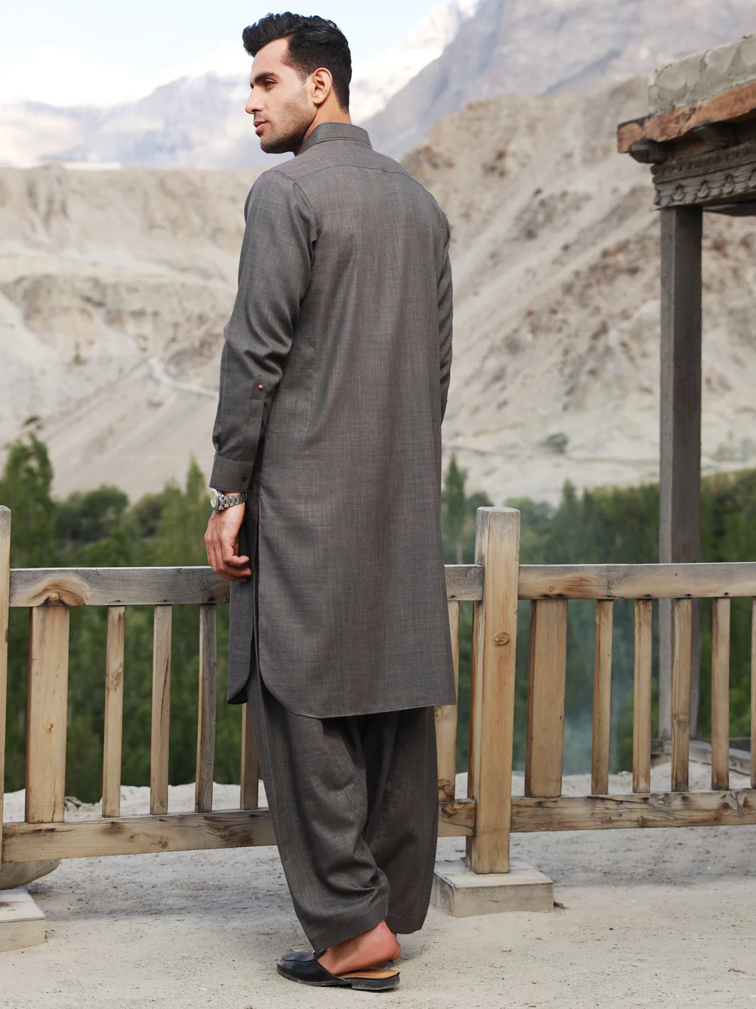 Ash Brown Blended Kameez Shalwar - ALWA-KS-310 - Image 2