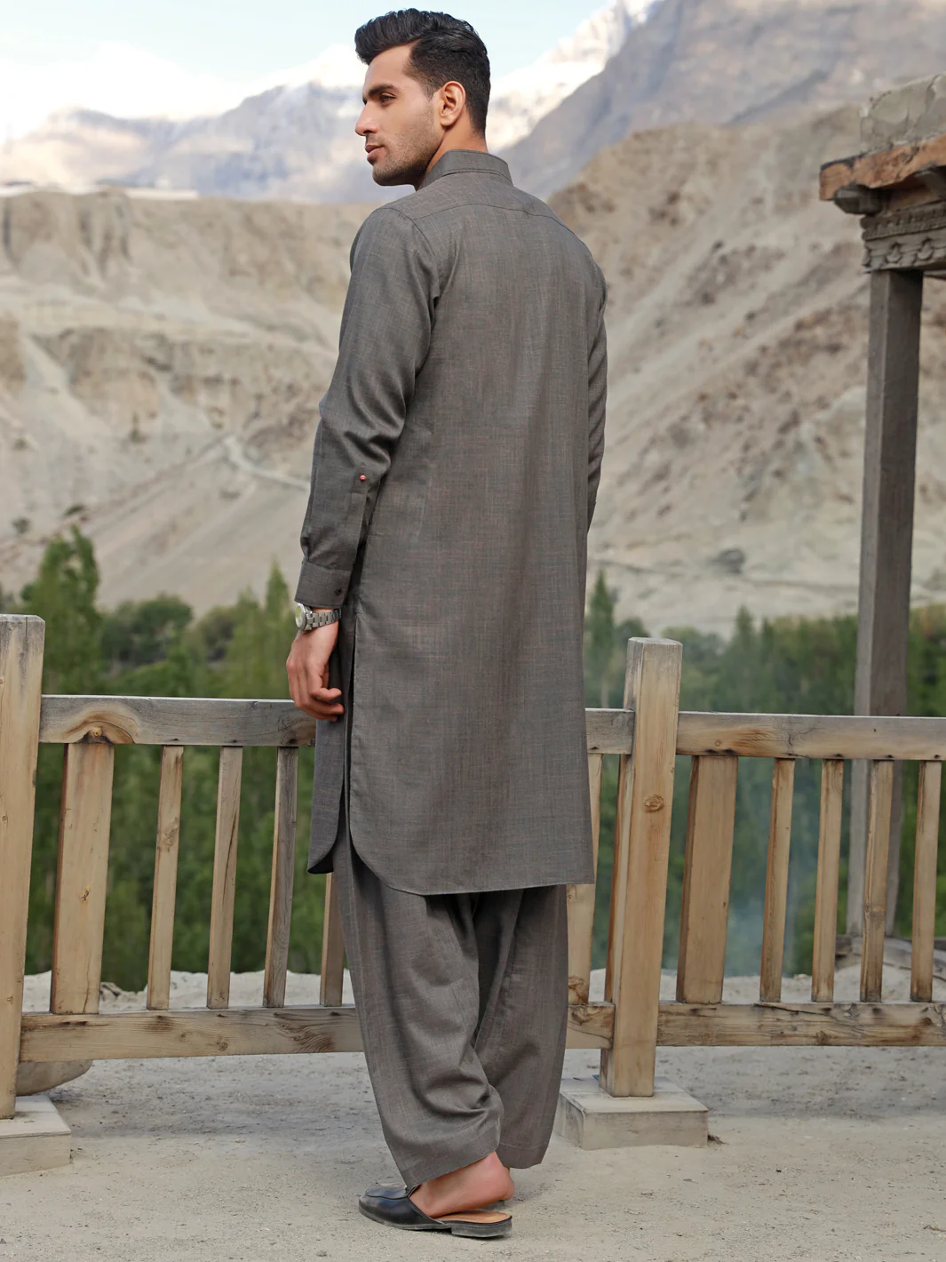 Ash Brown Blended Kameez Shalwar - ALWA-KS-310 - Image 2