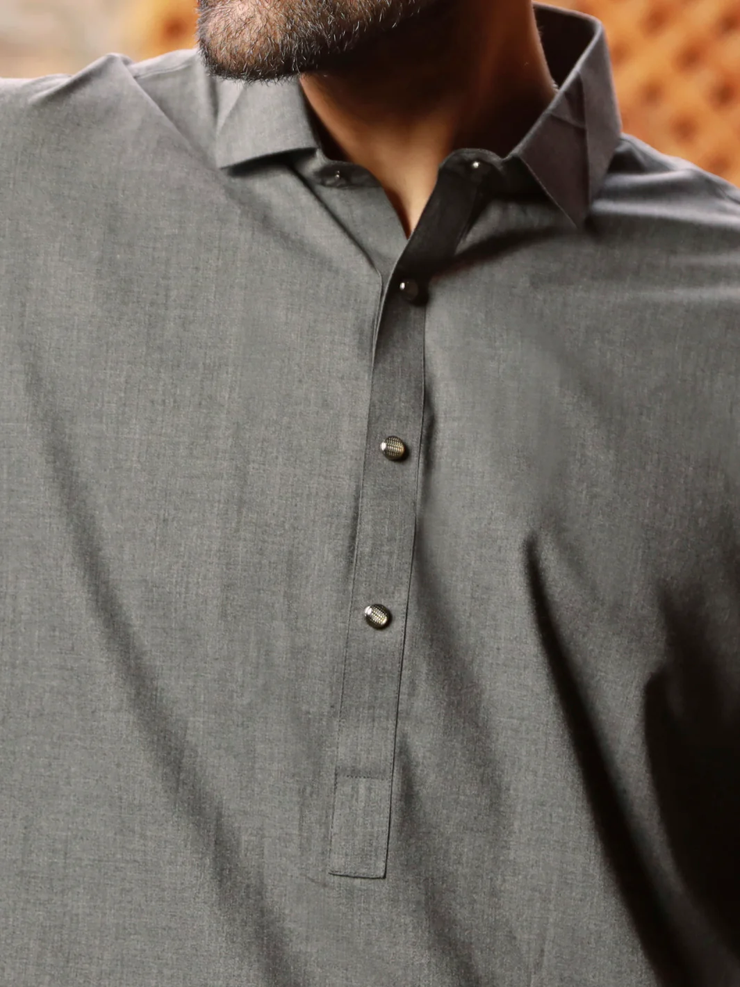 Charcoal Grey Blended Kameez Shalwar - ALWA-KS-314 - Image 2