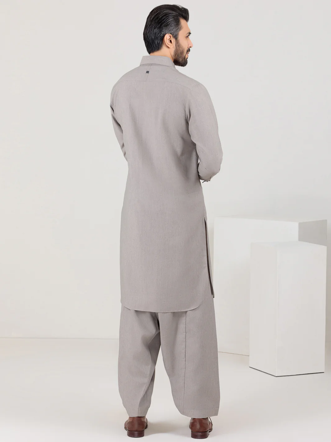 Grey Blended Kameez Shalwar - ALWA-KS-316 - Image 4