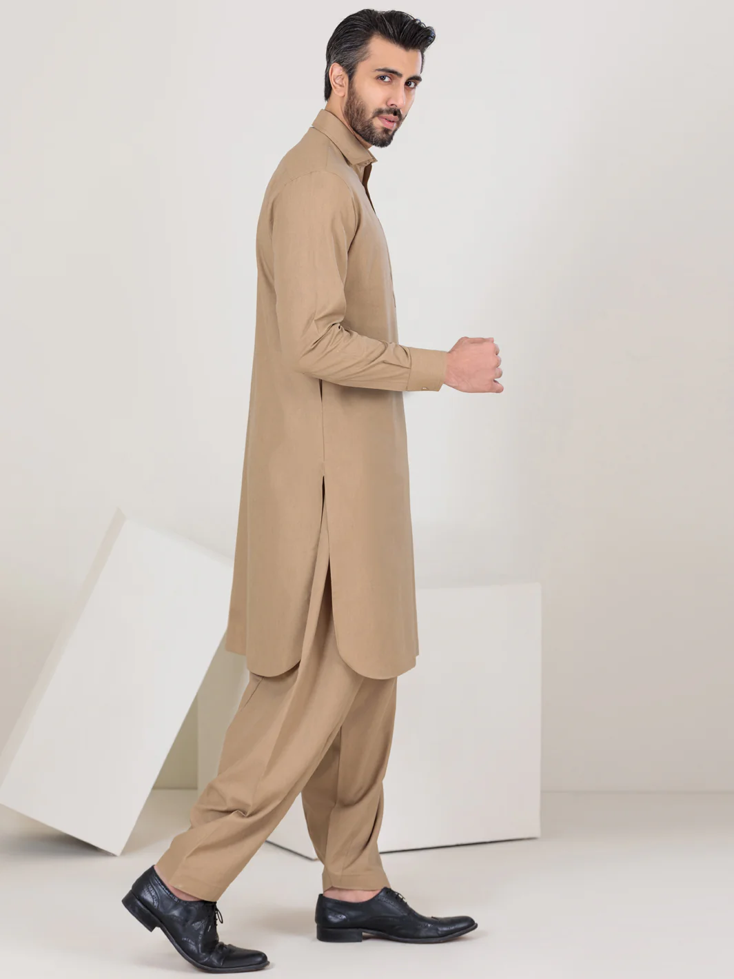 Beige Blended Kameez Shalwar - ALWA-KS-317 - Image 2