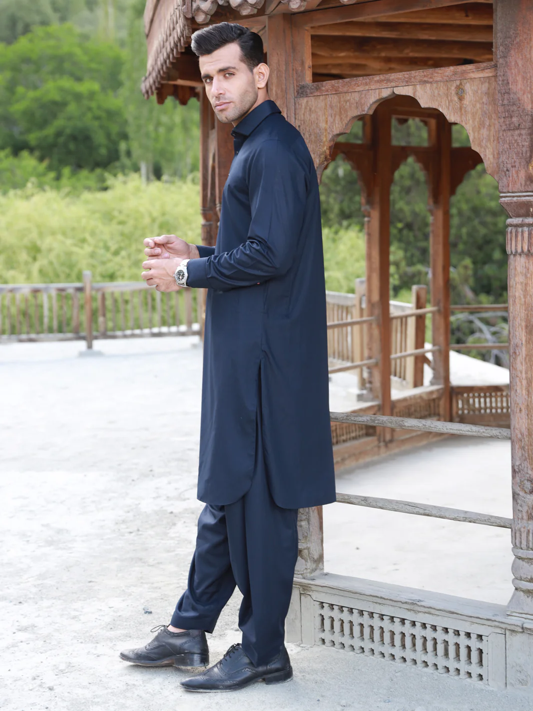 Midnight Blue Blended Kameez Shalwar - ALWA-KS-319 - Image 2