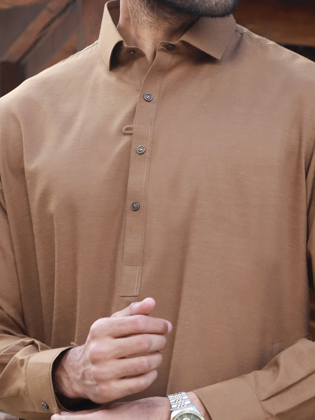 Brown Blended Kameez Shalwar - ALWA-KS-320 - Image 4