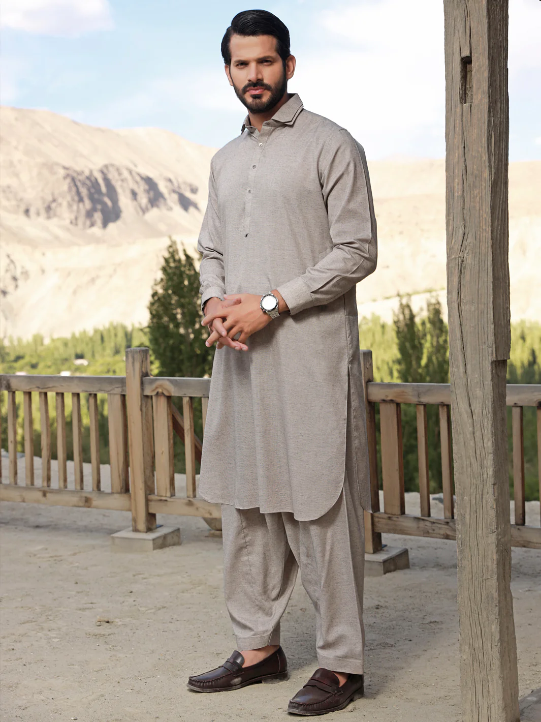 Grey Blended Kameez Shalwar - ALWA-KS-324 - Image 3