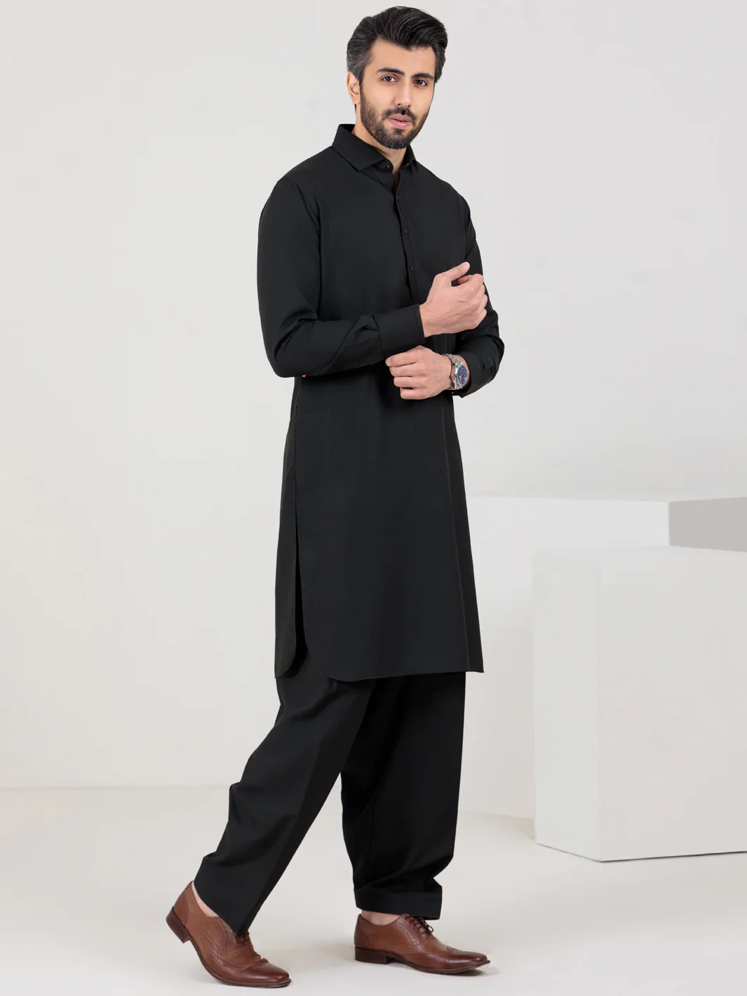 Black Blended Kameez Shalwar - ALWA-KS-325 - Image 2