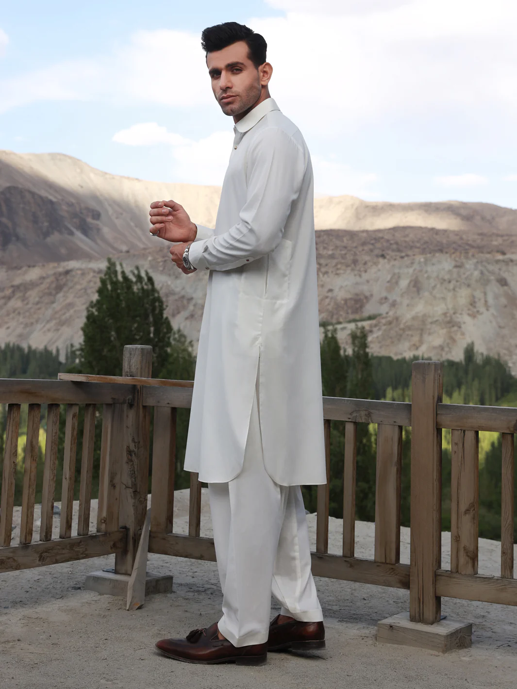 Off White Blended Kameez Shalwar - ALWA-KS-330 - Image 2