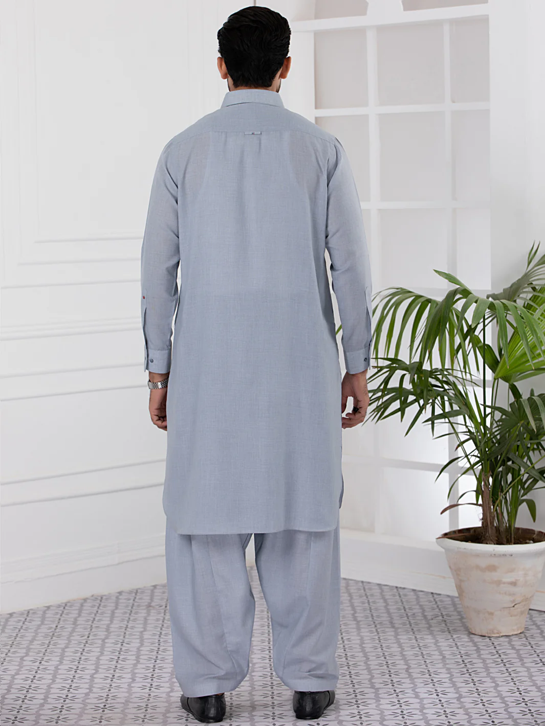 Light Grey Blended Kameez Shalwar - ALWA-KS-332 - Image 5