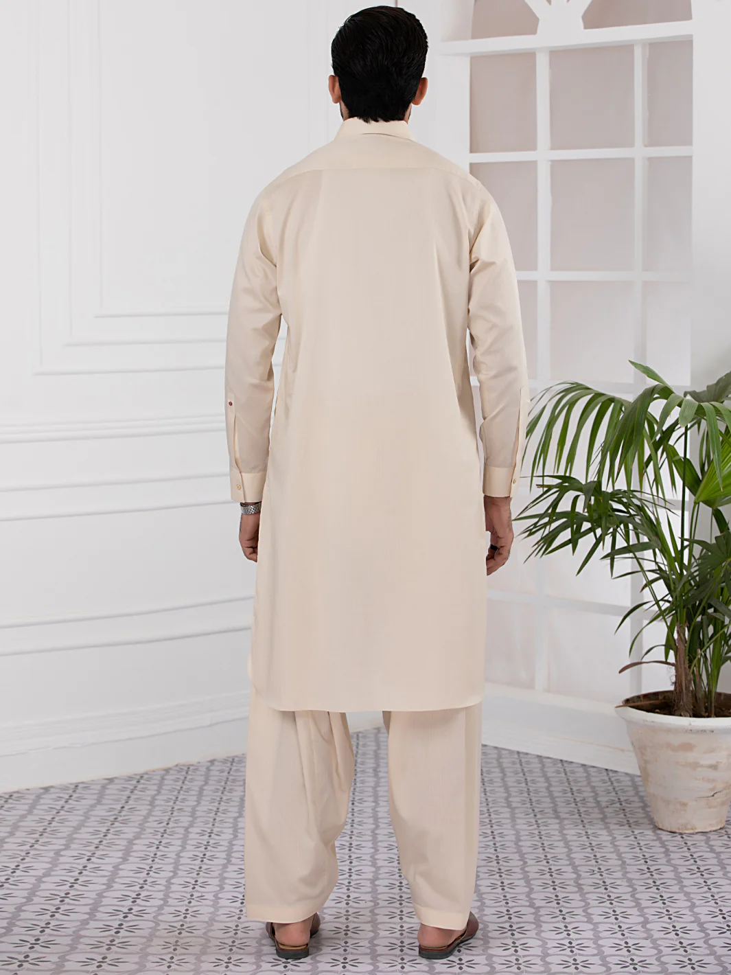Cream Cotton Kameez Shalwar - ALWA-KS-335 - Image 3