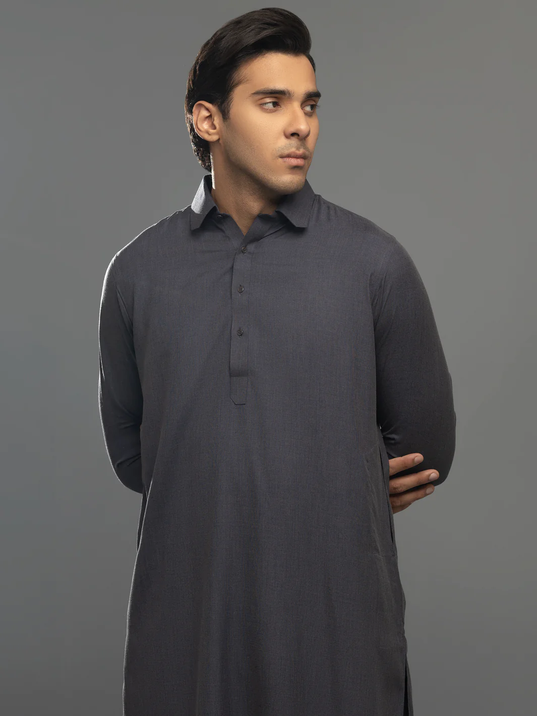 Charcoal Grey Blended Kameez Shalwar - ALWA-KS-341 - Image 4