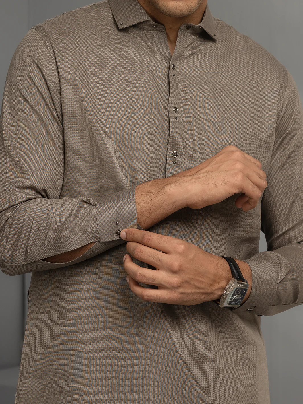 Grey Cotton Kameez Shalwar - ALWA-KS-342 - Image 2