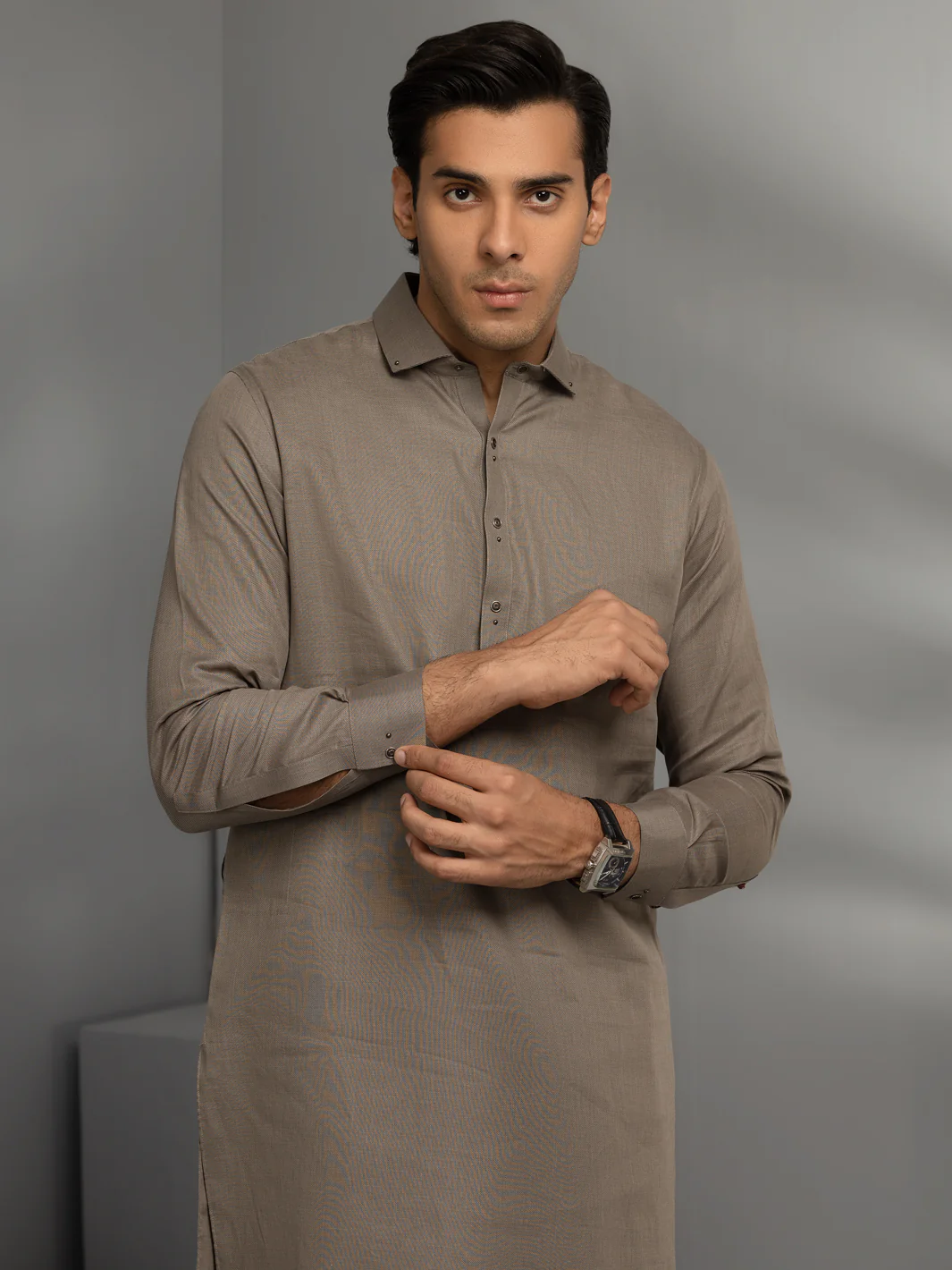 Grey Cotton Kameez Shalwar - ALWA-KS-342 - Image 4